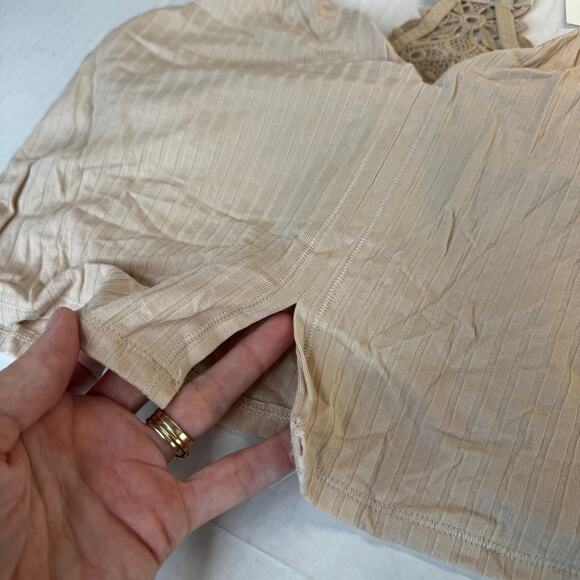 Aerie Ribbed Crop Top Bralette Sandalwood Lace Back Strappy NWT Medium - Picture 7 of 7